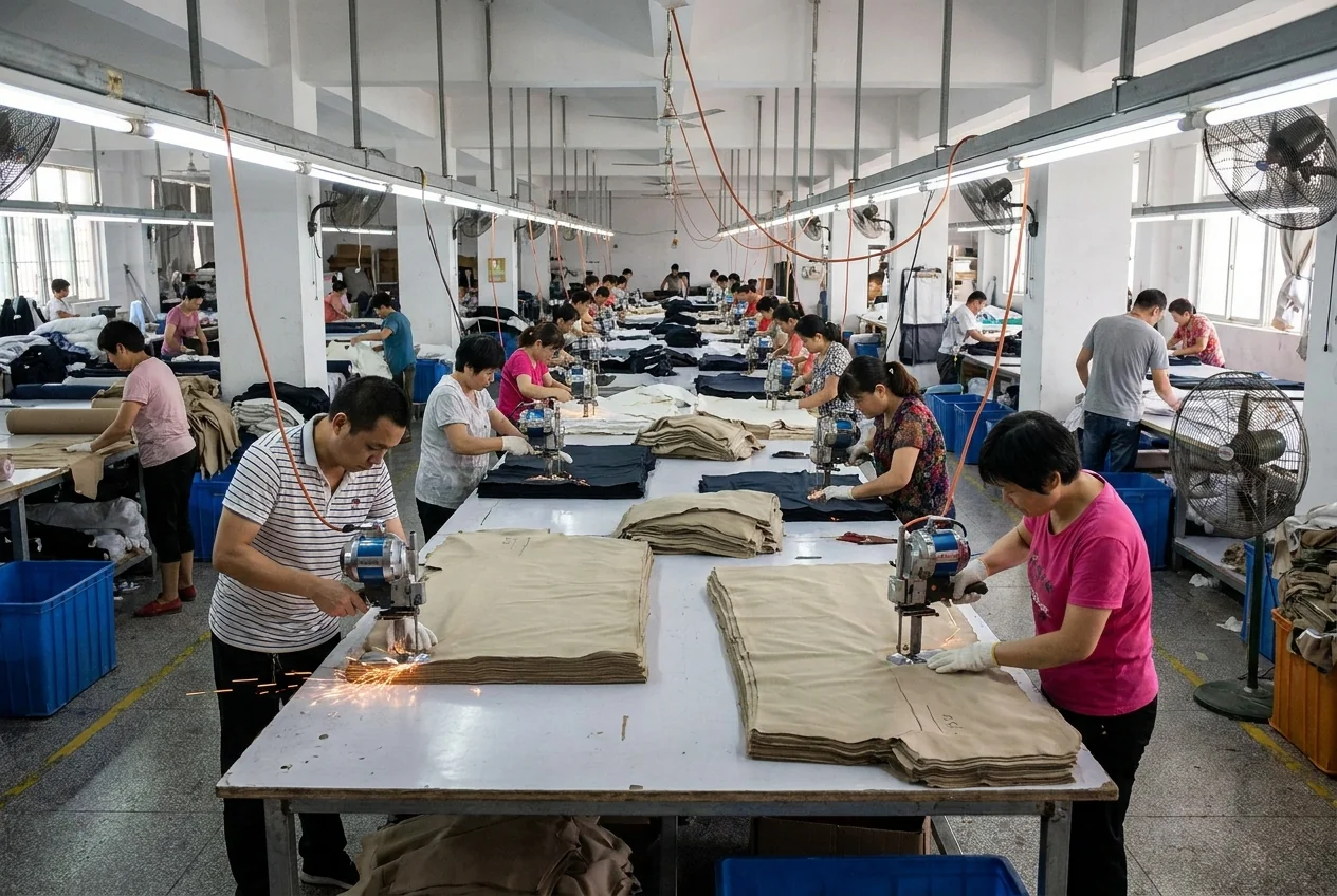 Fabric cutting room — 15,000 panels per shift