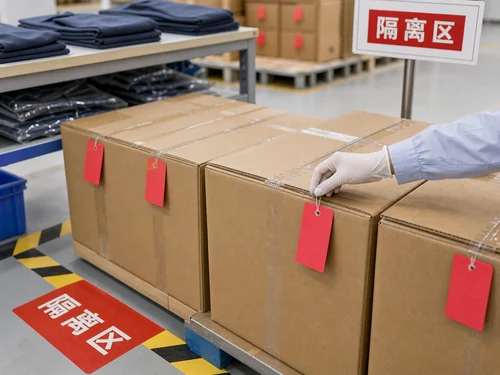Red-tagged cartons in isolation