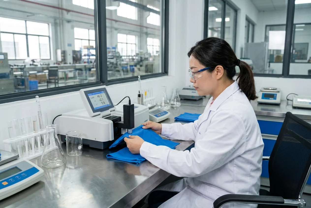 Lab technician using spectrophotometer for color testing
