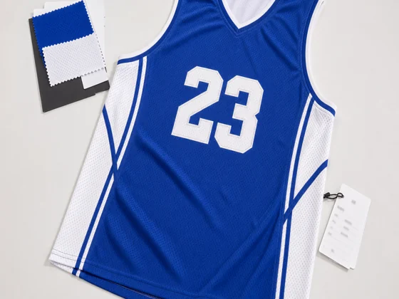 Pre-bulk basketball reversible-jersey sample with measurement tape