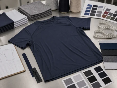 5-color tee flat-lay showing size split XS to XXL