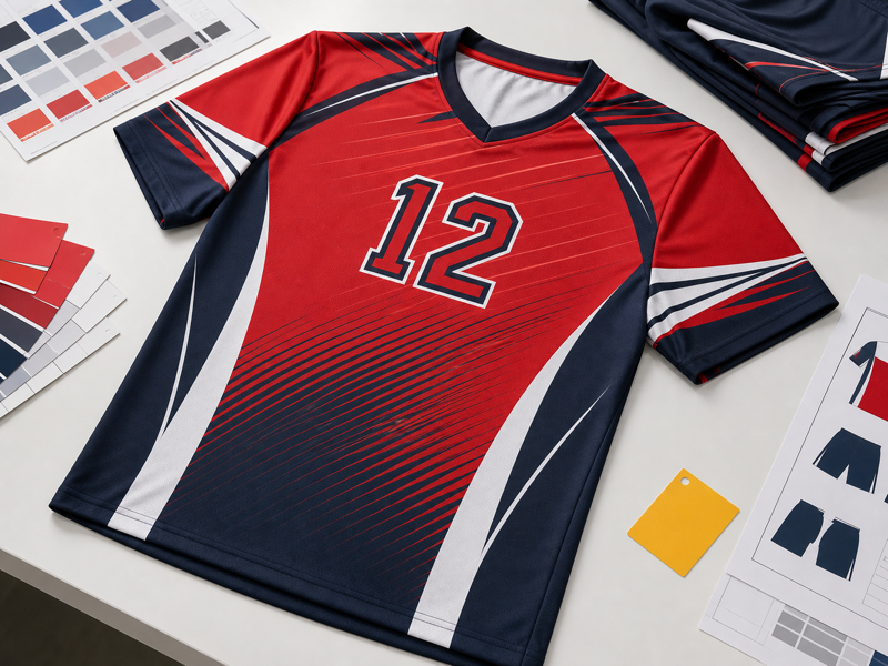 Red and blue sublimated jersey with back number 12