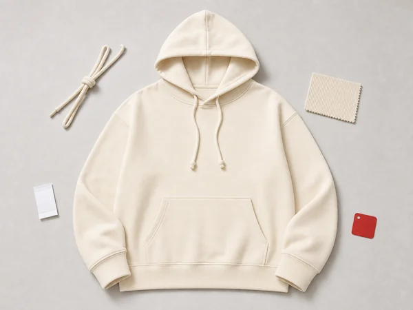 Private label athleisure hoodie with brand tag placement