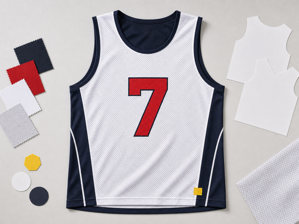 Custom numbered training vest flat-lay