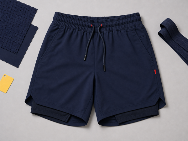 Deep navy training shorts flat-lay showing waistband and liner detail