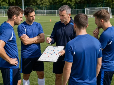 Youth soccer coach with team