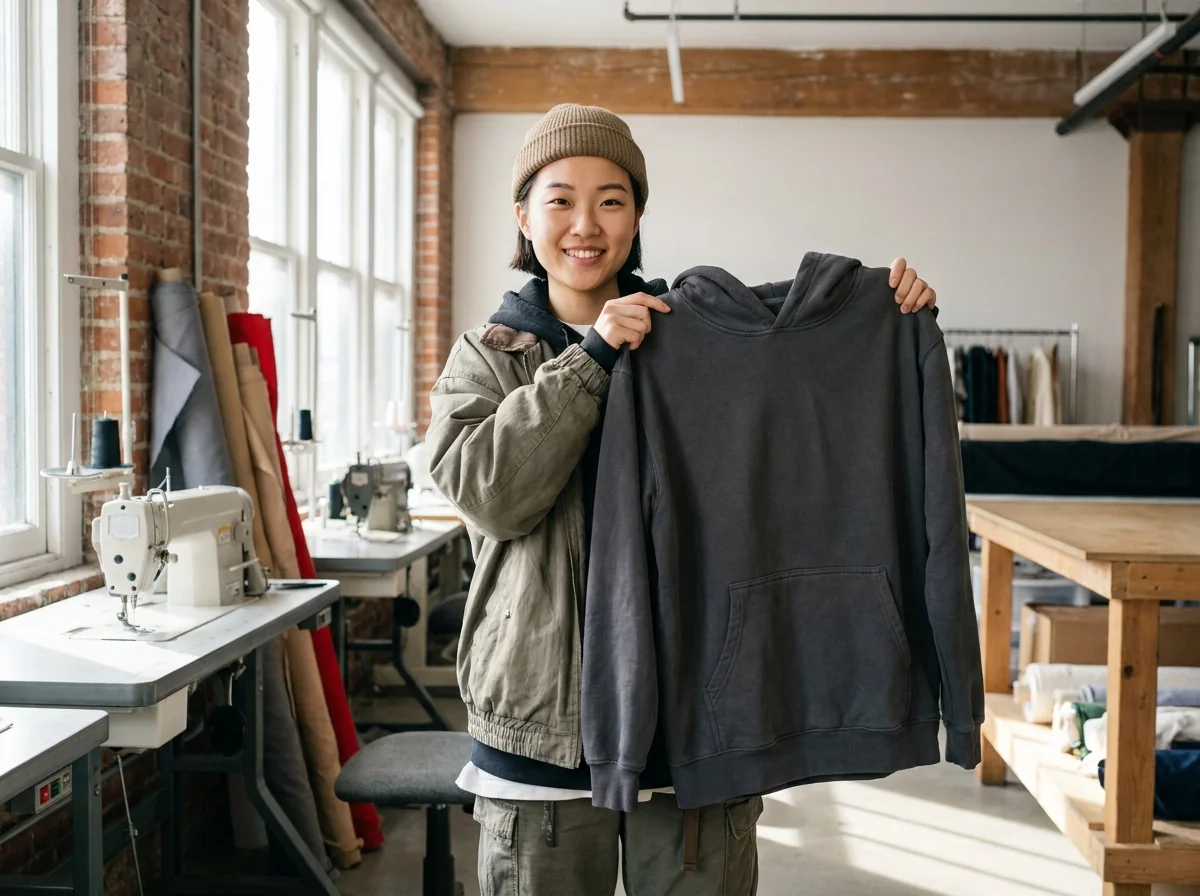 Small streetwear brand owner reviewing samples