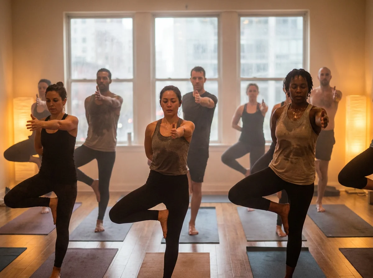 Hot yoga studio class