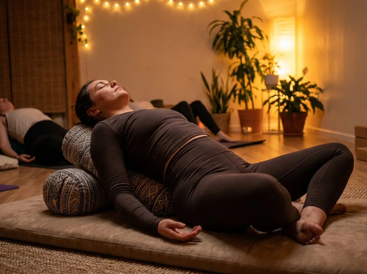 Yin yoga restorative session
